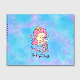 Альбом для рисования с принтом Маленькая принцесса русалочка , 100% бумага
 | матовая бумага, плотность 200 мг. | Тематика изображения на принте: девочка | любовь | море | морские звезды | океан | русалка | русалочка | сердечки
