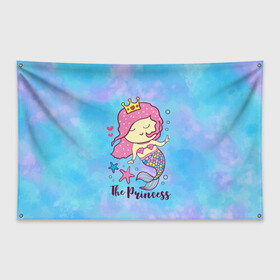 Флаг-баннер с принтом Маленькая принцесса русалочка , 100% полиэстер | размер 67 х 109 см, плотность ткани — 95 г/м2; по краям флага есть четыре люверса для крепления | девочка | любовь | море | морские звезды | океан | русалка | русалочка | сердечки