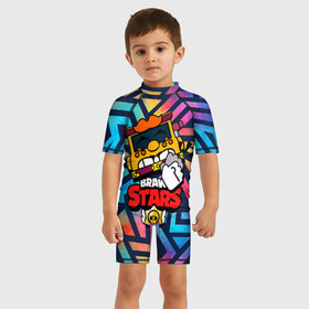 Детский купальный костюм 3D с принтом Грифф Griff Brawl Stars , Полиэстер 85%, Спандекс 15% | застежка на молнии на спине | brawl | brawl stars | brawlstars | brawl_stars | grif | griff | бравл | бравлстарс | грифф