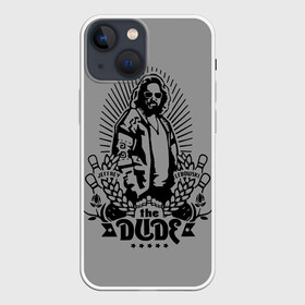 Чехол для iPhone 13 mini с принтом The dude ,  |  | dude | jeff bridges | the big lebowski | большой лебовский | боулинг | джефф бриджес | кегли | фильм | чувак | эмблема