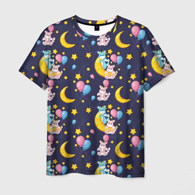 Мужская футболка 3D с принтом Ночные дракончики , 100% полиэфир | прямой крой, круглый вырез горловины, длина до линии бедер | дракон | дракончик | месяц | небо | ночная | ночнушка | сон