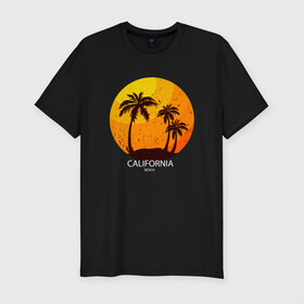Мужская футболка хлопок Slim с принтом Лето, пальмы, Калифорния , 92% хлопок, 8% лайкра | приталенный силуэт, круглый вырез ворота, длина до линии бедра, короткий рукав | beach | california | club | palm | party | sea | summer | tropical | вечеринка | волны | жара | калифорния | летние | лето | море | пальмы | пляж | тропический