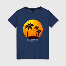 Женская футболка хлопок с принтом Лето, пальмы, Калифорния , 100% хлопок | прямой крой, круглый вырез горловины, длина до линии бедер, слегка спущенное плечо | beach | california | club | palm | party | sea | summer | tropical | вечеринка | волны | жара | калифорния | летние | лето | море | пальмы | пляж | тропический