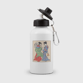 Бутылка спортивная с принтом Японские Гейши Гравюра Укиё-э , металл | емкость — 500 мл, в комплекте две пластиковые крышки и карабин для крепления | art | geisha | geishas | japan | japanese | japanese girls | retro | ukiyo e | vintage | woman | women | арт | бидзин га | бидзинга | винтаж | живопись | иллюстрация | картина | картинка | ретро | эдо | япония | японская живопись | японские девушк