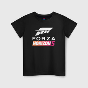 Детская футболка хлопок с принтом Forza Horizon 5 Форза , 100% хлопок | круглый вырез горловины, полуприлегающий силуэт, длина до линии бедер | auto | avto | car | forza | game | horizon | motorsport | nfs | race | speed | авто | гонки | игра | машина | нфс | скорость | форза | хорайзен