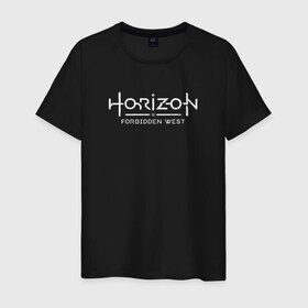 Мужская футболка хлопок с принтом Horizon Forbidden West , 100% хлопок | прямой крой, круглый вырез горловины, длина до линии бедер, слегка спущенное плечо. | aloy | dawn | forbidden | horizon | west | zero | вест | нора | племя | форбидден | хорайзен | хоризон | элой