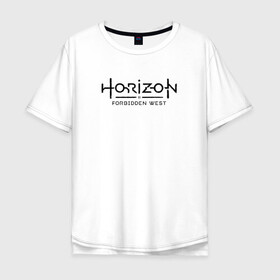 Мужская футболка хлопок Oversize с принтом Horizon Forbidden West , 100% хлопок | свободный крой, круглый ворот, “спинка” длиннее передней части | Тематика изображения на принте: aloy | dawn | forbidden | horizon | west | zero | вест | нора | племя | форбидден | хорайзен | хоризон | элой
