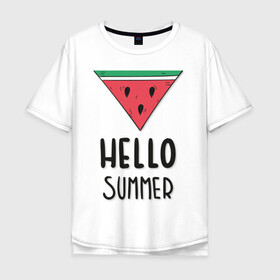 Мужская футболка хлопок Oversize с принтом HELLO SUMMER , 100% хлопок | свободный крой, круглый ворот, “спинка” длиннее передней части | Тематика изображения на принте: funny | happy | hello | icecream | rainbow | romantic | summer | sun | арбуз | веселье | значки | лето | отдых | отпуск | привет | романтика | солнце | счастье | тепло