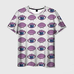 Мужская футболка 3D с принтом Глаза фиолетовые , 100% полиэфир | прямой крой, круглый вырез горловины, длина до линии бедер | геометрия | глаз | глаза | иллюзия | медицина | окулист | паттерн | психоделика | радуга | цвета