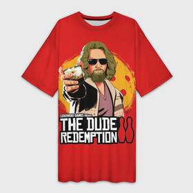 Платье-футболка 3D с принтом The dude redemption ,  |  | dude | jeff bridges | the big lebowski | the dude redemption | большой лебовский | боулинг | джефф бриджес | кегли | коктейль | фильм | чувак | шар