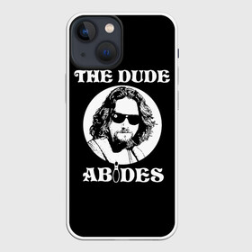 Чехол для iPhone 13 mini с принтом The dude ABIDES ,  |  | dude | jeff bridges | the big lebowski | the dude abides | большой лебовский | джефф бриджес | фильм | чувак