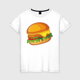 Женская футболка хлопок с принтом My Burger , 100% хлопок | прямой крой, круглый вырез горловины, длина до линии бедер, слегка спущенное плечо | Тематика изображения на принте: cheeseburger | бургер | вредная еда | гамбургер | иллюстрация