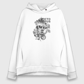 Женское худи Oversize хлопок с принтом OCTOPUS SKULL , френч-терри — 70% хлопок, 30% полиэстер. Мягкий теплый начес внутри —100% хлопок | боковые карманы, эластичные манжеты и нижняя кромка, капюшон на магнитной кнопке | монстр | морской | осьминог | пират | скелет | тату | татуировка | череп | щупальцы