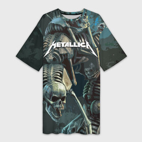 Платье-футболка 3D с принтом Metallica Metal Skull ,  |  | american | james hetfield | kirk hammett | metal band | metallica | music | mystic | rock | американская | джеймс хетфилд | металлика | музыка | рок | скилет | череп