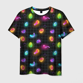 Мужская футболка 3D с принтом Ночные фонарики-светлячки , 100% полиэфир | прямой крой, круглый вырез горловины, длина до линии бедер | абстракция | неон | ночь | паттерн | свет | светлячки | текстуры | узоры | чипсы