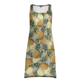 Платье-майка 3D с принтом ананасы , 100% полиэстер | полуприлегающий силуэт, широкие бретели, круглый вырез горловины, удлиненный подол сзади. | Тематика изображения на принте: ананас | бесшовный | в разрезе | много ананасов | половинка ананаса | сочный