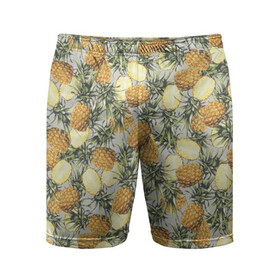 Мужские шорты спортивные с принтом ананасы ,  |  | ананас | бесшовный | в разрезе | много ананасов | половинка ананаса | сочный