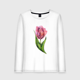 Женский лонгслив хлопок с принтом Акварельный тюльпан , 100% хлопок |  | flower | pink | tulip | акварель | весна | графика | лето | розовый | тюльпан | цветок