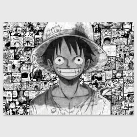 Поздравительная открытка с принтом Луфи улыбается one piece , 100% бумага | плотность бумаги 280 г/м2, матовая, на обратной стороне линовка и место для марки
 | anime | luffy | one piece | zoro | аниме | большой куш | ван пис | вон пис | зоро | луфи | луффи | пират | пираты | ророна