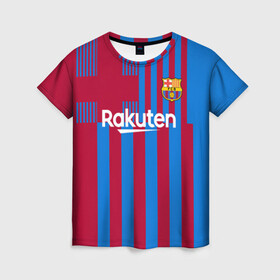 Женская футболка 3D с принтом Месси Барселона 2021/2022 , 100% полиэфир ( синтетическое хлопкоподобное полотно) | прямой крой, круглый вырез горловины, длина до линии бедер | 2021 | 2022 | barcelona | leo | messi | барселона | барселоны | лео | леонель | лионель | меси | месси | новая | форма | футбол | футбольная
