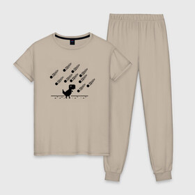 Женская пижама хлопок с принтом Гугл дино , 100% хлопок | брюки и футболка прямого кроя, без карманов, на брюках мягкая резинка на поясе и по низу штанин | гугл | динозавр | испуганный | метеориты | хром