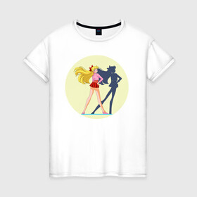 Женская футболка хлопок с принтом Сейлор Мун , 100% хлопок | прямой крой, круглый вырез горловины, длина до линии бедер, слегка спущенное плечо | japan | воительница | волшебница | девушка | школьница