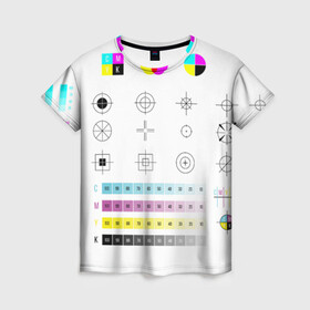 Женская футболка 3D с принтом CMYK , 100% полиэфир ( синтетическое хлопкоподобное полотно) | прямой крой, круглый вырез горловины, длина до линии бедер | rgb | печать | подарок дизайнеру | полиграфия | помехи | принтер | тест