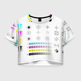 Женская футболка Crop-top 3D с принтом CMYK , 100% полиэстер | круглая горловина, длина футболки до линии талии, рукава с отворотами | rgb | печать | подарок дизайнеру | полиграфия | помехи | принтер | тест