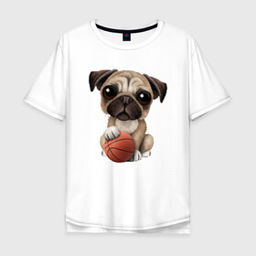 Мужская футболка хлопок Oversize с принтом Мопс - Баскетбол , 100% хлопок | свободный крой, круглый ворот, “спинка” длиннее передней части | basketball | dog | game | nba | pug | sport | streetball | баскетбол | баскетболист | животные | игра | игрок | мопс | мяч | нба | собака | спорт | стритбол | тренер