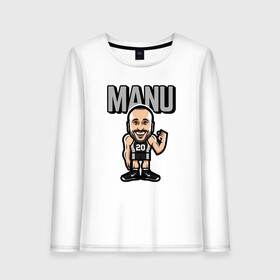 Женский лонгслив хлопок с принтом Manu , 100% хлопок |  | basketball | game | ginobili | manu | nba | san antonio | sport | spurs | streetball | баскетбол | баскетболист | джинобили | игра | игрок | ману | мяч | нба | сан антонио | сперс | спорт | стритбол | тренер