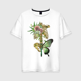 Женская футболка хлопок Oversize с принтом Внутренний мир , 100% хлопок | свободный крой, круглый ворот, спущенный рукав, длина до линии бедер
 | art | бабочка | иллюстрация | скелет | цветы