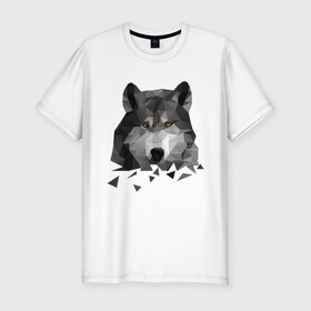 Мужская футболка хлопок Slim с принтом Полигональный Волк , 92% хлопок, 8% лайкра | приталенный силуэт, круглый вырез ворота, длина до линии бедра, короткий рукав | волк | дикий | животные | зверь | одинокий | полигональный