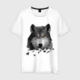 Мужская футболка хлопок с принтом Полигональный Волк , 100% хлопок | прямой крой, круглый вырез горловины, длина до линии бедер, слегка спущенное плечо. | волк | дикий | животные | зверь | одинокий | полигональный