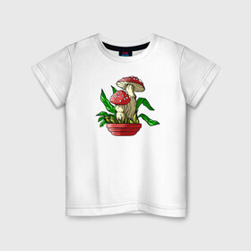 Детская футболка хлопок с принтом Мой гриб , 100% хлопок | круглый вырез горловины, полуприлегающий силуэт, длина до линии бедер | Тематика изображения на принте: art | горшок | гриб | иллюстрация | мухомор
