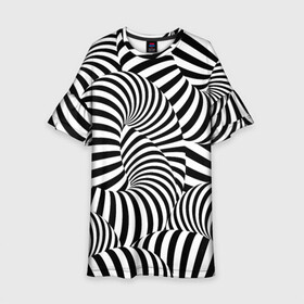 Детское платье 3D с принтом Гипнотическая абстракция , 100% полиэстер | прямой силуэт, чуть расширенный к низу. Круглая горловина, на рукавах — воланы | abstraction | background | hypnosis | hypnotic abstraction | stripes | texture | zebra | абстракция | гипноз | гипнотическая абстракция | зебра | полоски | текстура | фон