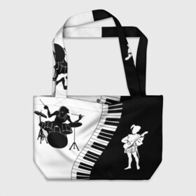 Пляжная сумка 3D с принтом Черно Белое пианино  , 100% полиэстер | застегивается на металлическую кнопку; внутренний карман застегивается на молнию. Стенки укреплены специальным мягким материалом, чтобы защитить содержимое от несильных ударов
 | барабаны | музыка | пианино | черно белое