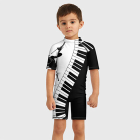 Детский купальный костюм 3D с принтом Черно Белое пианино  , Полиэстер 85%, Спандекс 15% | застежка на молнии на спине | барабаны | музыка | пианино | черно белое