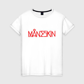 Женская футболка хлопок с принтом Maneskin, Новый логотип , 100% хлопок | прямой крой, круглый вырез горловины, длина до линии бедер, слегка спущенное плечо | eurovision | maneskin | евровидение | логотип | манескин | новый логотип | рок