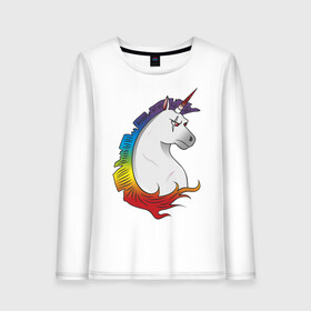 Женский лонгслив хлопок с принтом  Единорог , 100% хлопок |  | angry unicorn | harsh unicorn | rainbow unicorn | unicorn | единорог | злой единорог | радужный единорог | суровый единорог