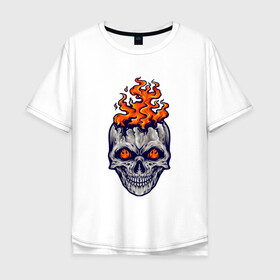 Мужская футболка хлопок Oversize с принтом Череп огонь , 100% хлопок | свободный крой, круглый ворот, “спинка” длиннее передней части | fire | skull | в огне | огонь | хипстер | череп | черепушка