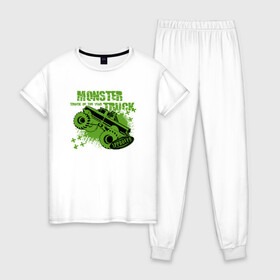 Женская пижама хлопок с принтом Monster Truck , 100% хлопок | брюки и футболка прямого кроя, без карманов, на брюках мягкая резинка на поясе и по низу штанин | monster | truck | авто | автомобиль | иллюстрация