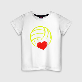 Детская футболка хлопок с принтом Volleyball Heart , 100% хлопок | круглый вырез горловины, полуприлегающий силуэт, длина до линии бедер | ball | beach | game | heart | love | sport | volley | volleyball | волейбол | волейболист | волейболистка | гол | игра | игрок | мяч | площадка | пляж | пляжный | победа | сердце | сетка | спорт | тренер | чемпион