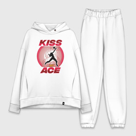 Женский костюм хлопок Oversize с принтом Kiss Ace ,  |  | ball | beach | game | sport | volley | volleyball | волейбол | волейболист | волейболистка | гол | игра | игрок | мяч | площадка | пляж | пляжный | победа | сетка | спорт | тренер | чемпион