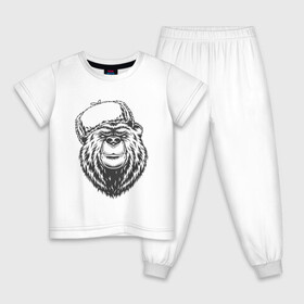 Детская пижама хлопок с принтом Потапыч , 100% хлопок |  брюки и футболка прямого кроя, без карманов, на брюках мягкая резинка на поясе и по низу штанин
 | bear | звери | иллюстрация | медведь | потапыч | шапка