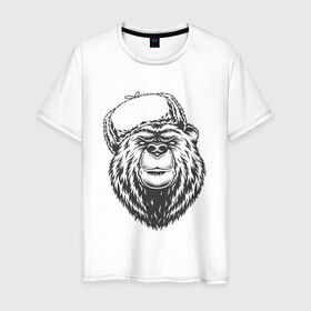 Мужская футболка хлопок с принтом Потапыч , 100% хлопок | прямой крой, круглый вырез горловины, длина до линии бедер, слегка спущенное плечо. | Тематика изображения на принте: bear | звери | иллюстрация | медведь | потапыч | шапка