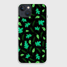 Чехол для iPhone 13 с принтом Листопад ,  |  | green | leaves | nature | summer | trees | tropical | ветки | вечер | деревья | зеленые листья | зеленый узор | зелень | камуфляж | клен | лепестки | лес | летний принт | лето | листва | листопад | листья | ночь | осень