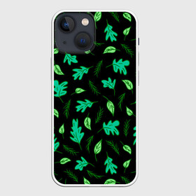 Чехол для iPhone 13 mini с принтом Листопад ,  |  | green | leaves | nature | summer | trees | tropical | ветки | вечер | деревья | зеленые листья | зеленый узор | зелень | камуфляж | клен | лепестки | лес | летний принт | лето | листва | листопад | листья | ночь | осень