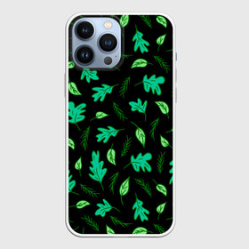 Чехол для iPhone 13 Pro Max с принтом Листопад ,  |  | green | leaves | nature | summer | trees | tropical | ветки | вечер | деревья | зеленые листья | зеленый узор | зелень | камуфляж | клен | лепестки | лес | летний принт | лето | листва | листопад | листья | ночь | осень