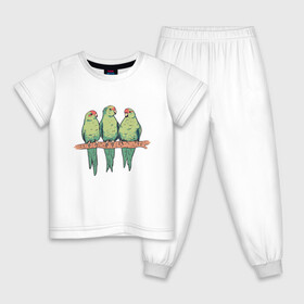 Детская пижама хлопок с принтом Попугайчики на ветке , 100% хлопок |  брюки и футболка прямого кроя, без карманов, на брюках мягкая резинка на поясе и по низу штанин
 | Тематика изображения на принте: art | nature | on a branch | parrot | parrots | red crowned parakeets | арт | ветка | иллюстрация | краснолобый прыгающий попугай | милые попугаи | попуг | попугаевые | попугай | попугчик | принт с попугаями | природа