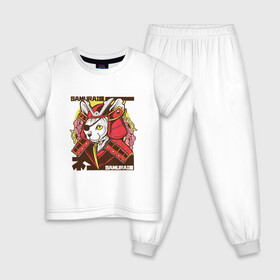 Детская пижама хлопок с принтом Японский кот самурай , 100% хлопок |  брюки и футболка прямого кроя, без карманов, на брюках мягкая резинка на поясе и по низу штанин
 | Тематика изображения на принте: art | cat | cyberpunk samurai | ninja | oni | ronin | samurai | shogun | yakuza | арт | воин | воитель | киберпанк самурай | кошка | мерч | прикол | путь воина | путь война | ронин | сёгун | сепукку | токио | харакири | черный самурай